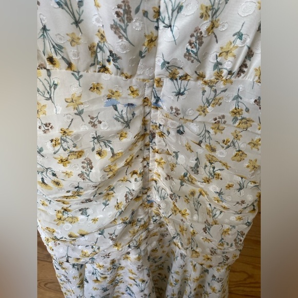 Fanco Becca Tiered Maxi Dress White | Yellow & Blue Floral | Large | High Low - Picture 8 of 16